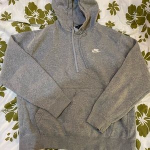 Grey Nike Pullover Hoodie With Mini White Swoosh Logo